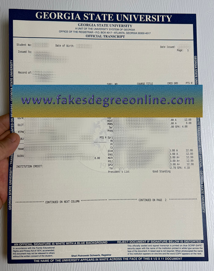 Fake Georgia State University transcript, Fake a GSU degree online.