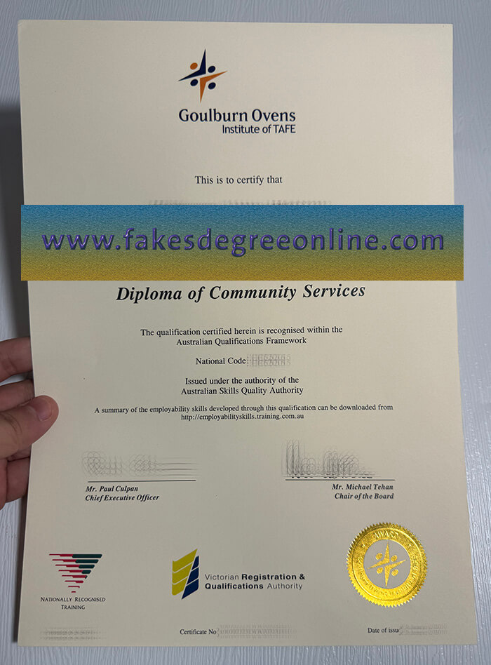 Buy Goulburn Ovens Institute of TAFE fake certificate.