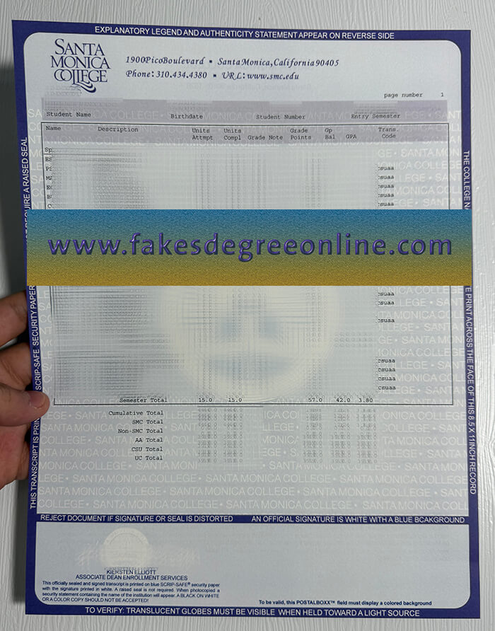 Buy Santa Monica College fake transcript online.