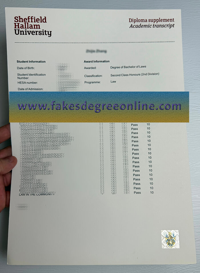Buy Sheffield Hallam University fake transcript, Fake SHU diploma online.