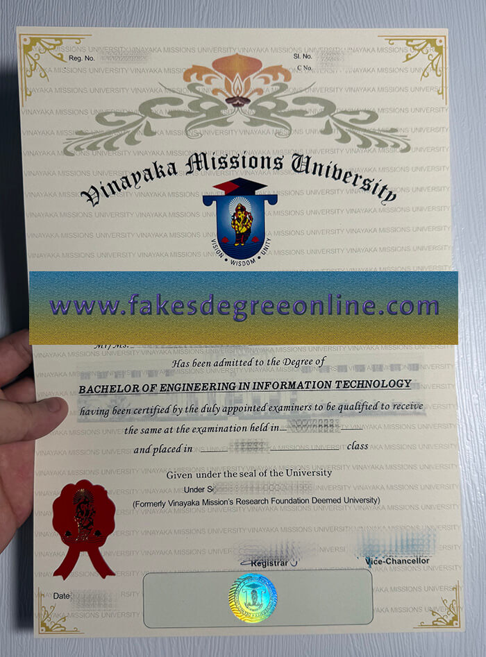 Buy Vinayaka Missions University fake diploma, Fake Vinayaka Missions University degree.