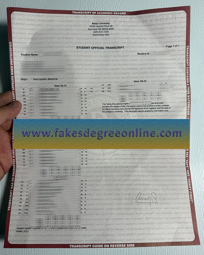 Buy Bastyr University fake transcript