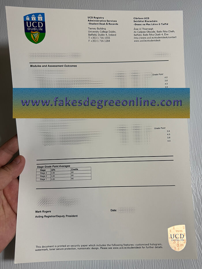 Buy University College Dublin fake transcript