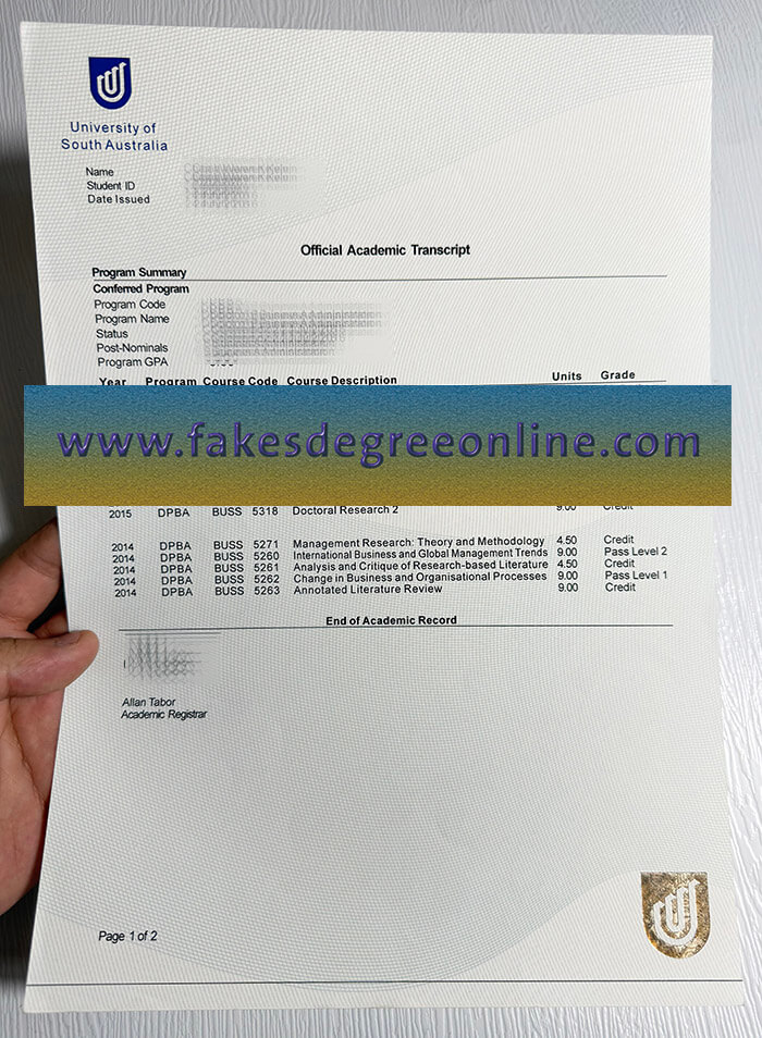 Buy University of South Australia fake transcript