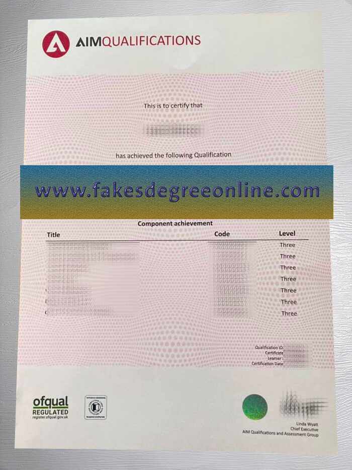 Aim Qualifications certificate