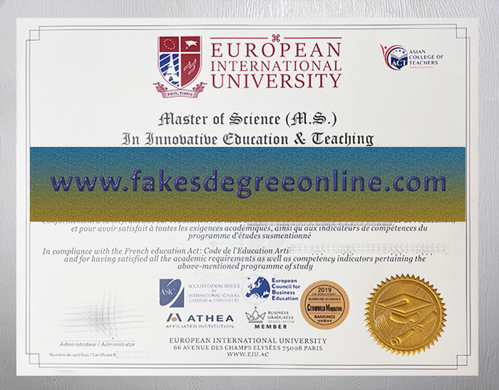 European International University certificate, EIU diploma