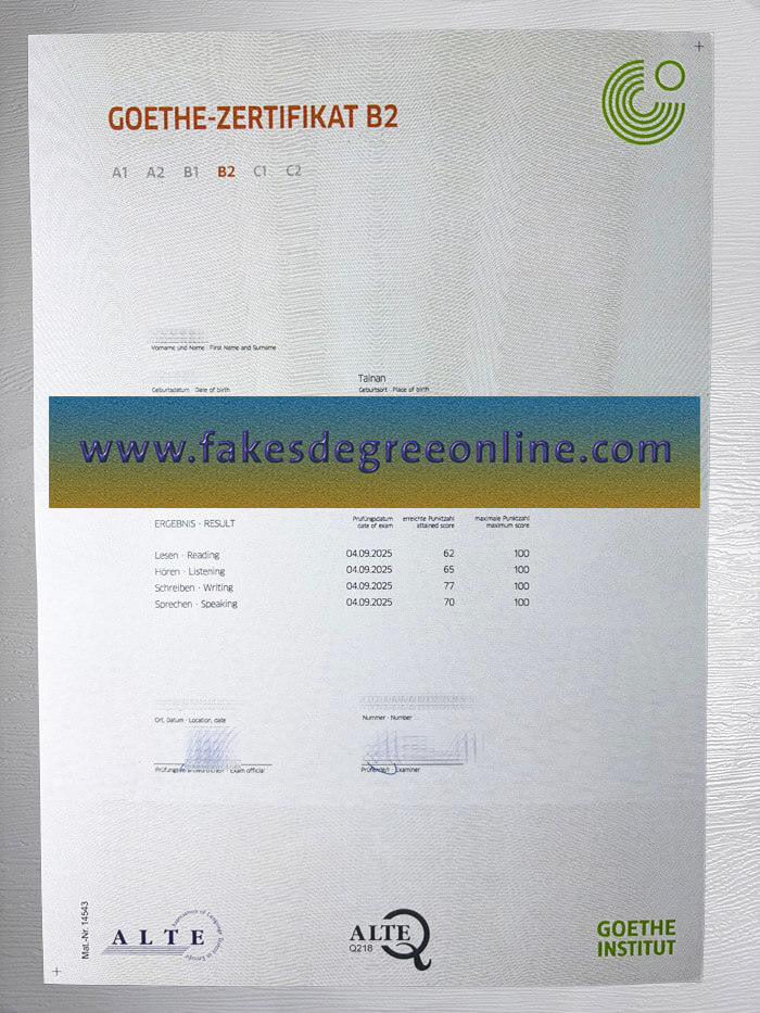 Goethe-Zertifikat B2 certificate, Goethe-Zertifikat B2 diploma