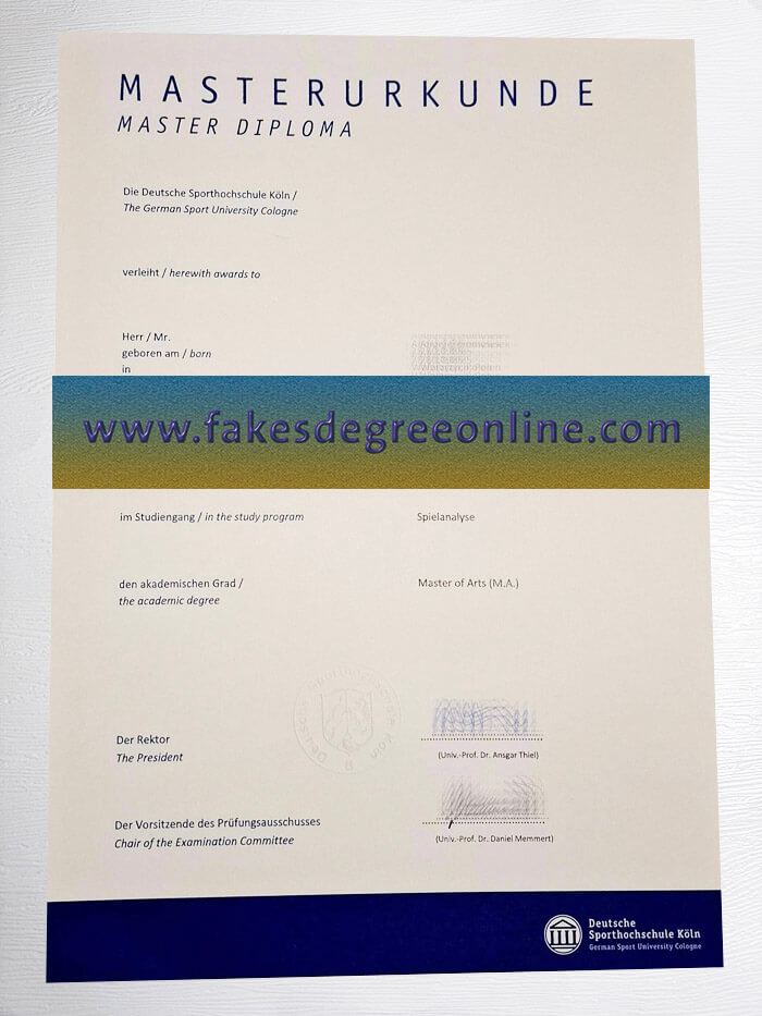 Deutsche Sporthochschule Köln diploma, Deutsche Sporthochschule Köln Urkunde