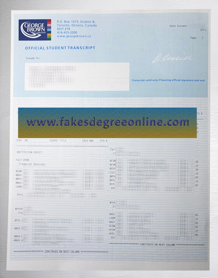 Purchase a George Brown College transcript online