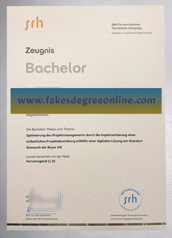 SRH Fernhochschule diploma, SRH Fernhochschule certificate
